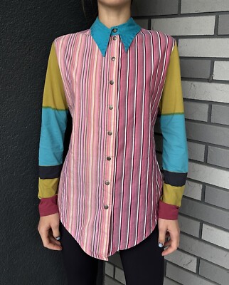 DDP Save The Queen Multicolor Striped Shirt Blouse Colorful Size S