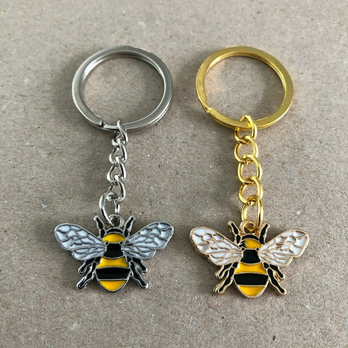 Handmade bee key ring keychain keyring fob bag charm bumble bee gold silver tone