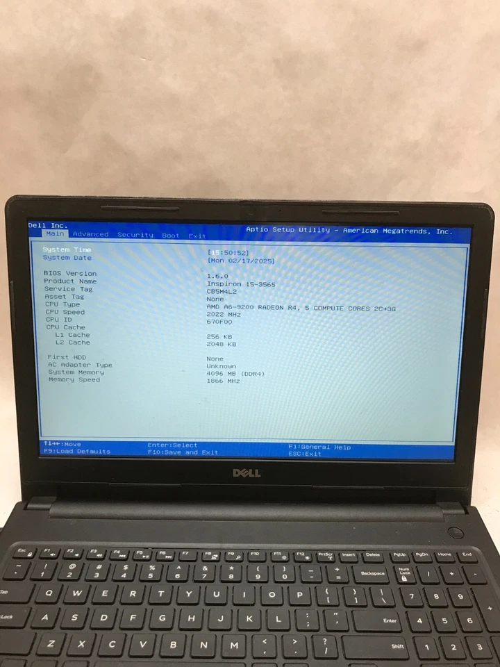 Dell Inspiron 15-3565 15" Laptop AMD A6-9200 2.022GHz 4GB RAM NO HDD/OS AS IS DW - Image 2 of 4