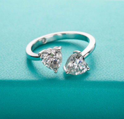 6mm Heart Cut D/VVS1 Moissanite Two Stone Engagement Ring 14K White Gold Plated