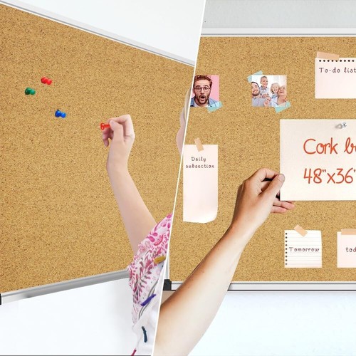 Versatile 36” x 24” Cork Board with Decorative Aluminum Frame for Any Space - Picture 6 of 11