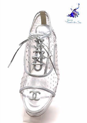 Chanel Silver Transparent Calfskin PVC Cap Toe Lace Up