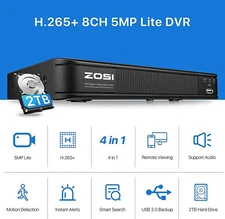 ZOSI CCTV H.265+ 5MP Lite 4-in-1 DVR Home Surveillance 0-2TB For Security Camera
