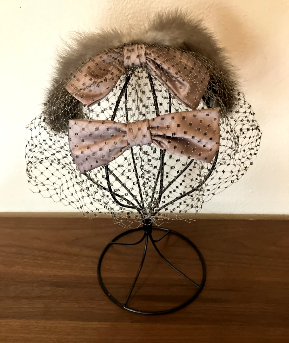 Vintage Mink Fur Satin Bow Fascinator Hat Women OS Pink Cream MCM Glam Hollywood Mink Fascinator Vintage Hats for Women for sale | eBay main image 3
