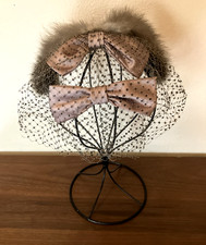 Vintage Birdcage Veil Fascinator Satin Bow Fur Trim Headband Saks Fifth Avenue
