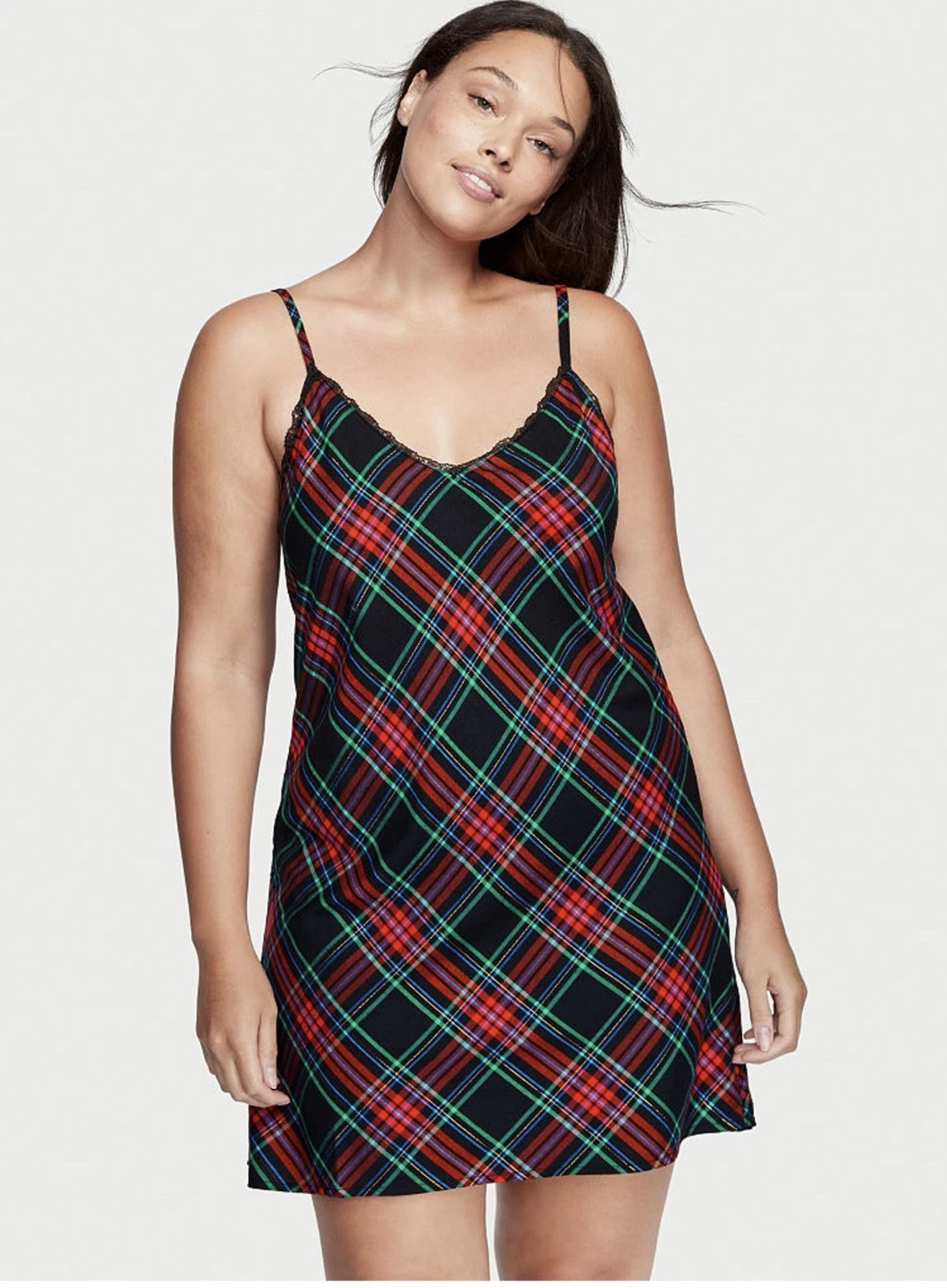 UNDERCOVER Camicia da notte Victoria Secret natalizia a quadri vestito slip taglia Xs