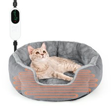 Heated Cat Bed Indoor, 18.5" Soft Heated Pet Bed for Indoor Cats with Timer a...