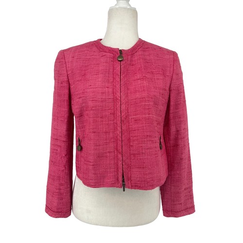 Akris Punto Magenta Pink Textured Silk Boucle Zip Front Jacket Blazer (4)