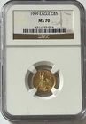 1999 $5 American Gold Eagle 1/10 Oz Gold NGC MS70