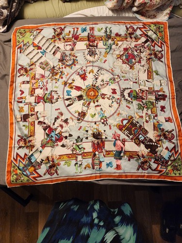 Foulard HERMÈS Carre 140 Kachinas - Cachemire Et Soie, Motif Indien, Occasion