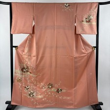 JAPANESE KIMONO HOMONGI SALMON PINK 163cm 5 ft 4 in PURE SILK FF11485