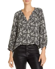 VELVET By Graham & Spencer Briana 3/4 Sleeve Floral Top Black S $158 A4 154