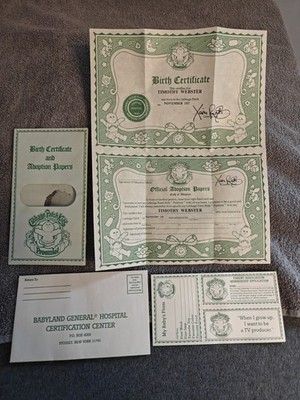 Cabbage Patch Adoption Papers Timothy Webster November 1st