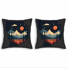 Serene Nighttime Landscape Throw Pillow Covers - Set of 2 18x18in