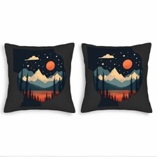 Serene Nighttime Landscape Throw Pillow Covers - Set of 2 18x18in 