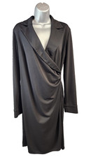 Express Dress Womens Large Long Sleeve Wrap V Neck Ruched Knee Length CL1508