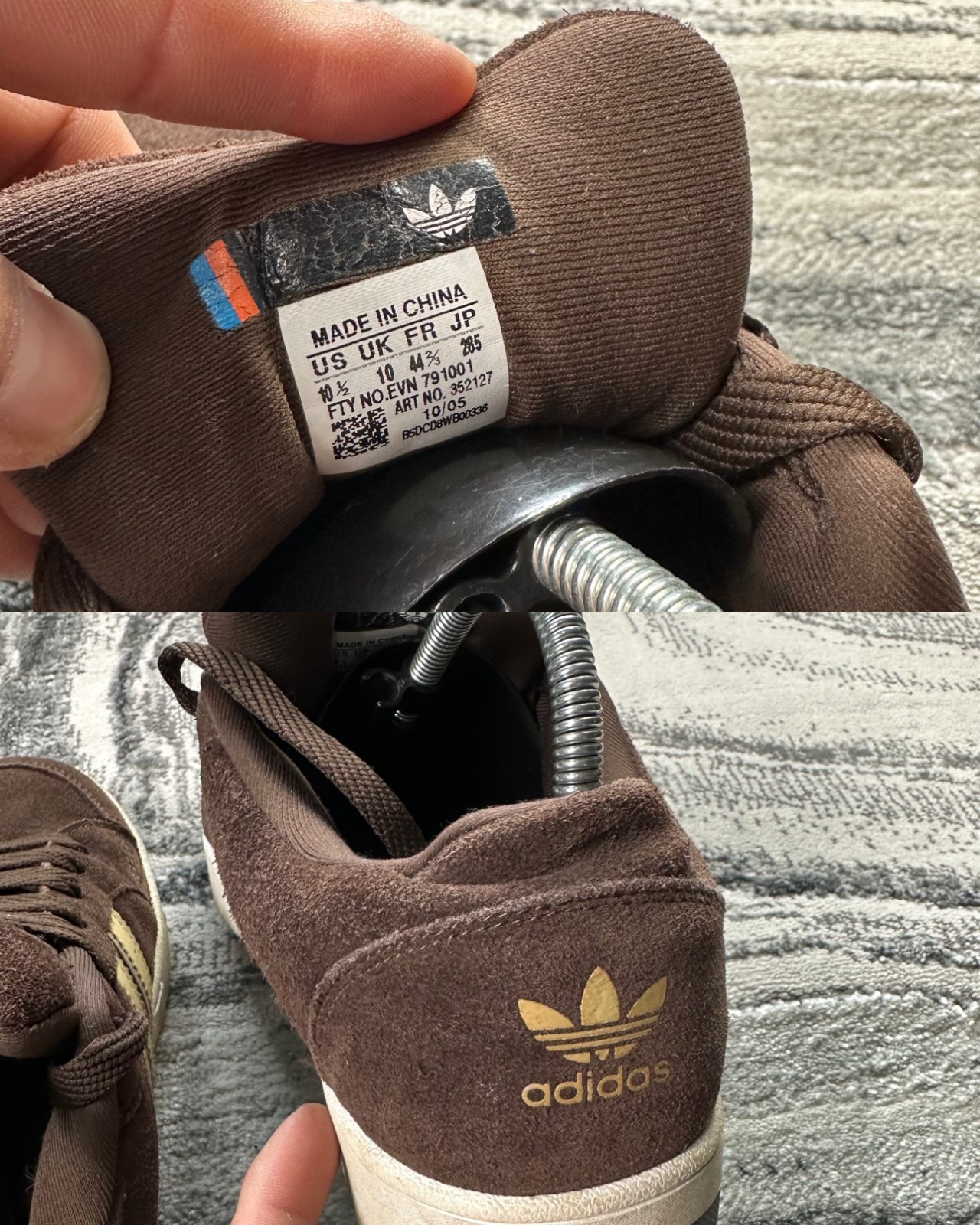 Vintage Adidas 2000's Y2K Brown Gold Suede Size UK 10 Skater Chunky Trainers image 8
