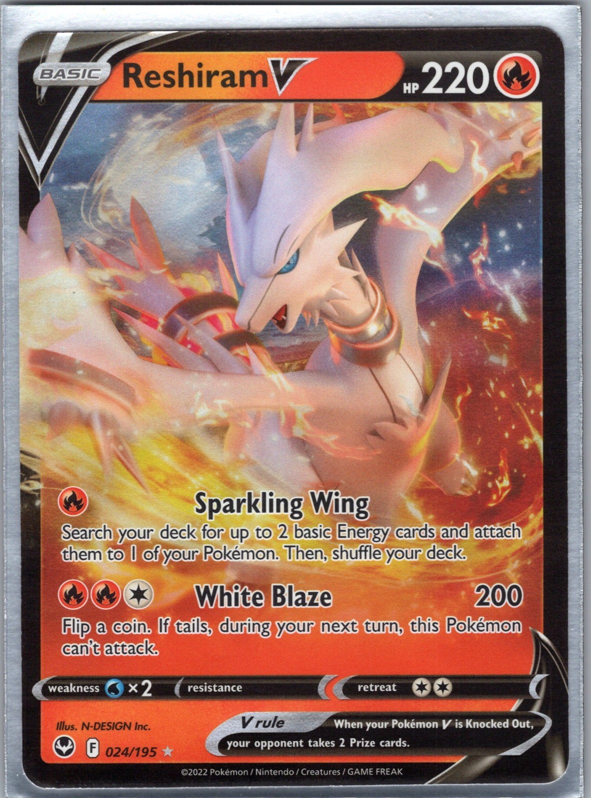 Reshiram V Holo Ultra Rare SWSH12: Silver Tempest 024/195 NM