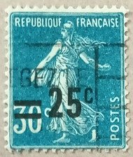 6A-Timbre France YT  217 oblitéré année 1926 "type semeuse surchargées"