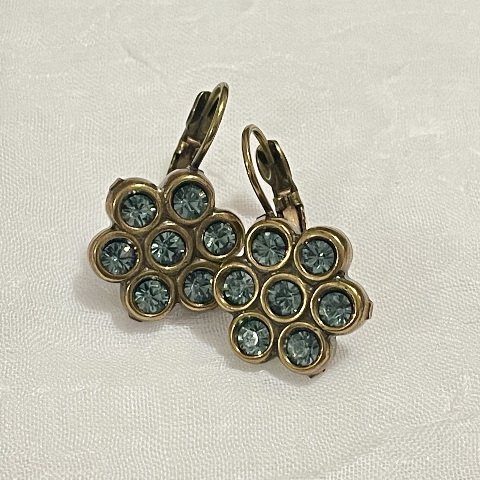 Liz Palacios Flower Earrings / Blue Swarovski Crystals Leverback