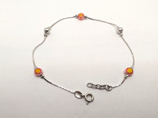 Vintage Sterling Silver 925 Murano Glass Beads Anklet  - Italy-9.5"