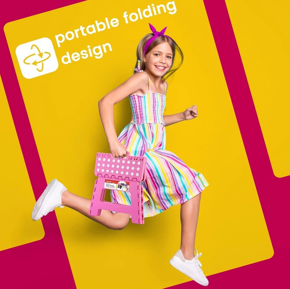 Home Folding Step Stool Lightweight Step Stool with 9 Inch Height for Kids Pink - Image 3 of 4