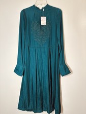 Free People long sleeve mock neck high slit midi dress emerald NWT sz S $168.00