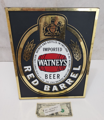 #ad 1980s Watneys Red Barrel Beer Embossed Plastic Bar Sign w Tilt Stand 12 X 15 $22.49