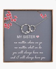NEW Sister Friendship Sterling Silver Two Joined Circles Necklace In Gift Box