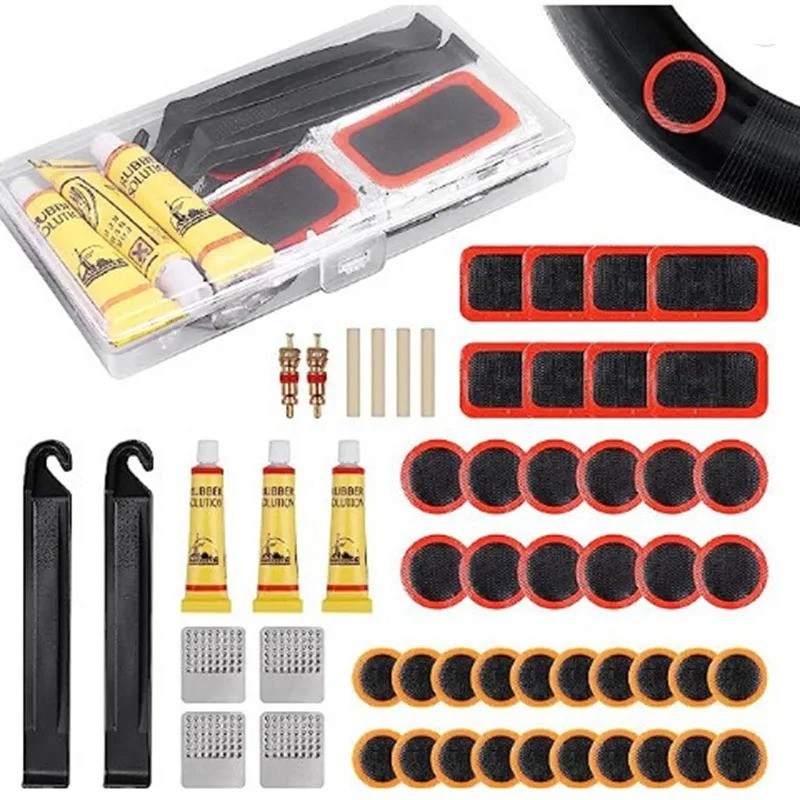 Kit toppa pneumatici 56p gomma bici tubo interno strumento riparazione strada mountain bike mtb