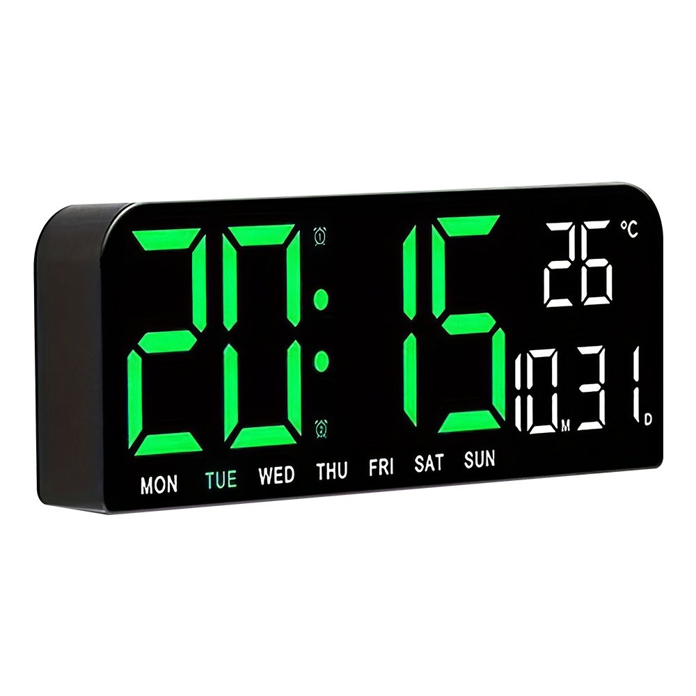 LED Digital Wall Clock Temperature Date Week Display Desk Dual Alarm Clock Gift