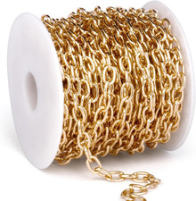 33FT 5MM Gold Rolo Cable Chain Bulk for Jewelry Making DIY Craft Light Weight