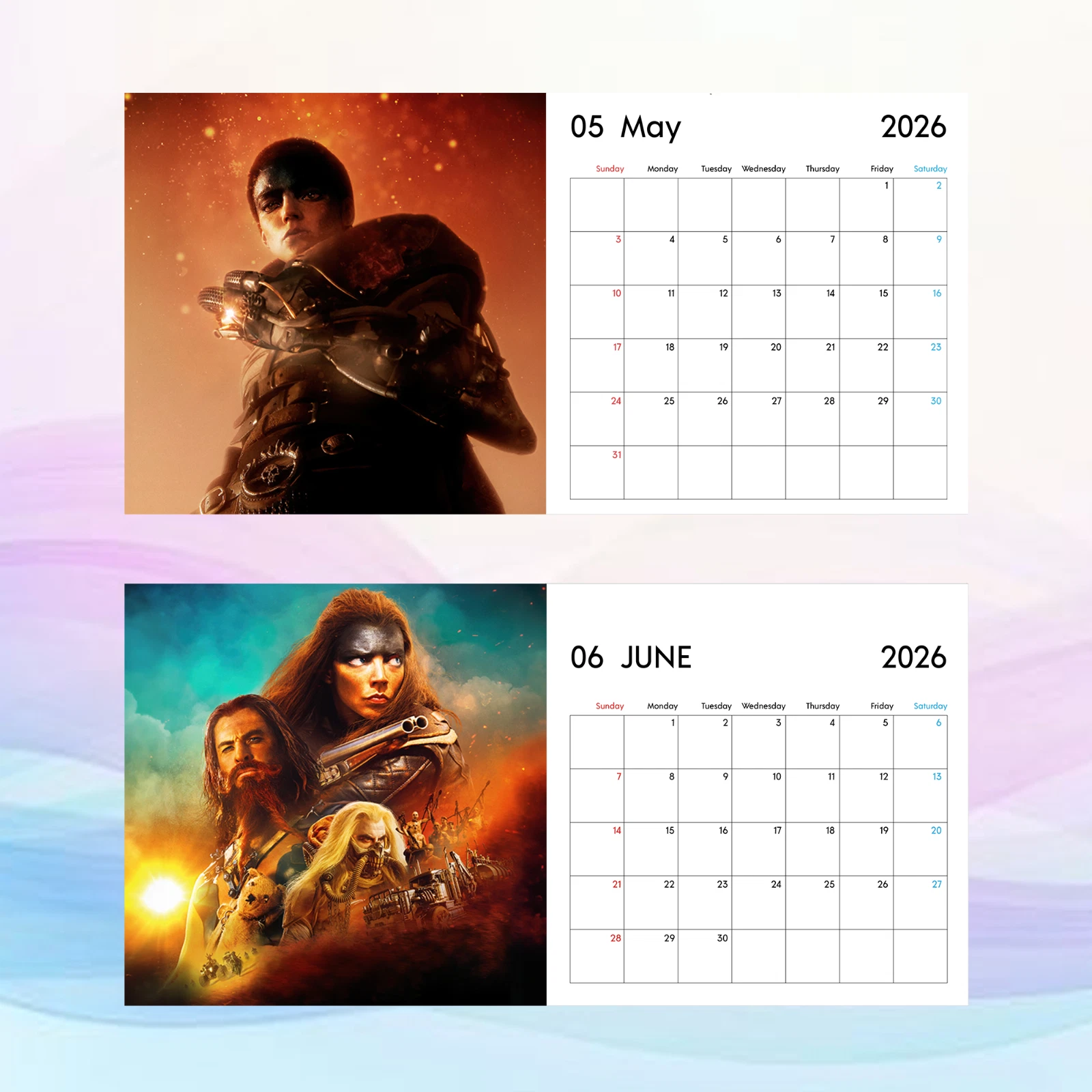 Furiosa 2026 Calendar, Post-Apocalyptic Warrior Art, Epic Action Wall Decor
