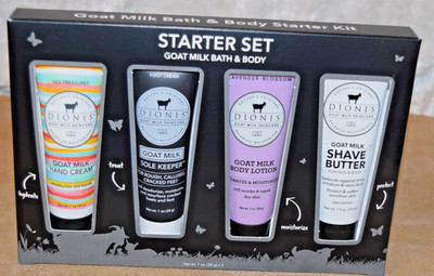 Dionis Goat Milk Bath & Body Starter Set of 1 oz. Tubes Hand, Body, Foot, Shave