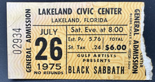BLACK SABBATH, LAKELAND CIVIC CENTER, JULY 26 1975 CONCERT TICKET STUB