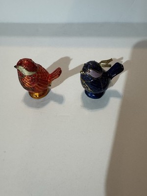 Vintage Bird Enameled Jeweled Trinket Boxes Set Of Two 2.5 In.