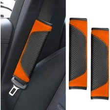2PCS Car Seat Belt Cover Pad,Soft Carbon Fiber Leather Shoulder Protector,Orange