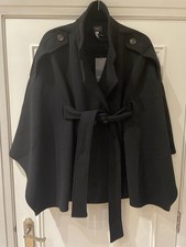 BCBG Black Cape Coat Jacket With Belt One Size New