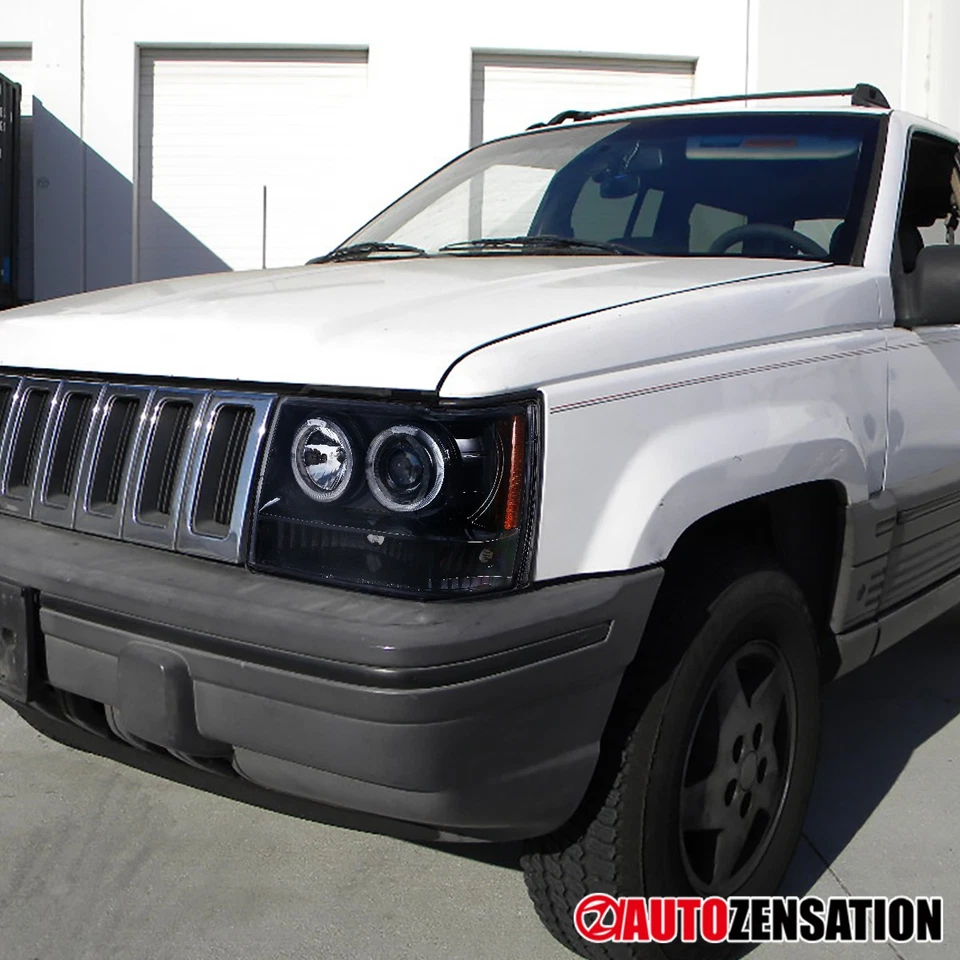 Fit 1993-1996 Jeep Grand Cherokee Smoke Black LED Halo Projector Headlights Lamp - Image 2 of 4