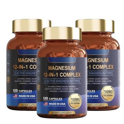 .1-3PK Magnesium Complex 700mg 12-in-1 120ct Mineral Nutrition Supplement~