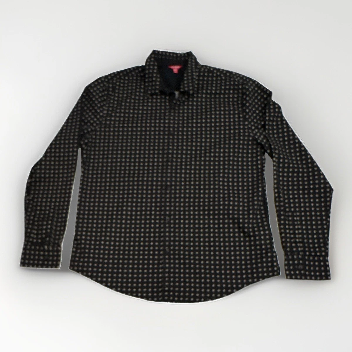 Camisa GUESS Para Hombre Negra Tejida Geométrica Manga Larga Cuello Punta XL