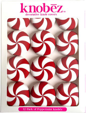 12Pk Red Peppermint Decorative Knob Covers for Christmas Holiday