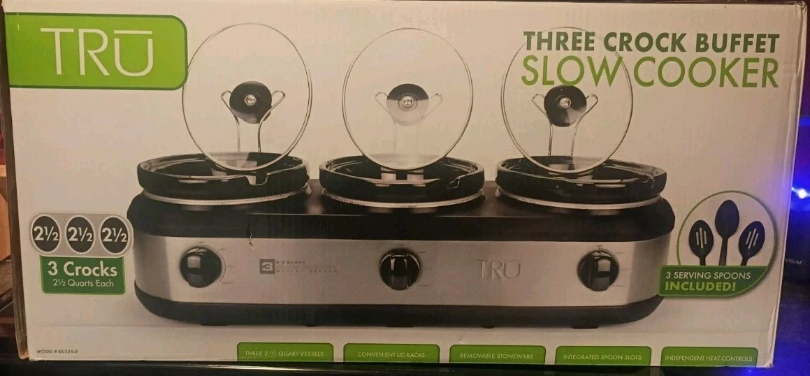 TRU Three Crock Buffet Slow Cooker Server 3 x 1.5 Qt 4.5 Quart Total Free Ship