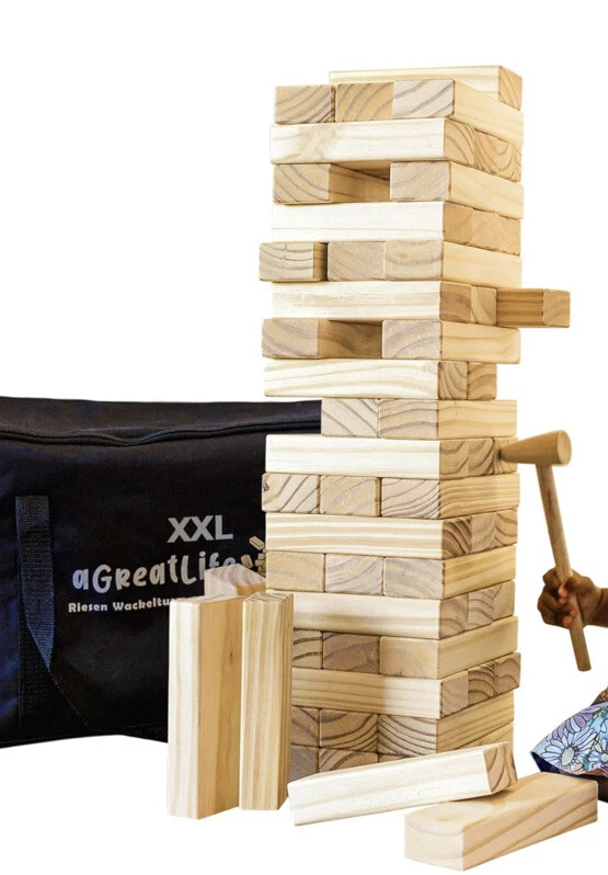 Wooden Wobbly Tower Stacking Blocks Game