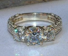 4Ct Round Cut Real Moissanite Three-Stone Engagement Ring 14K White Gold Plated