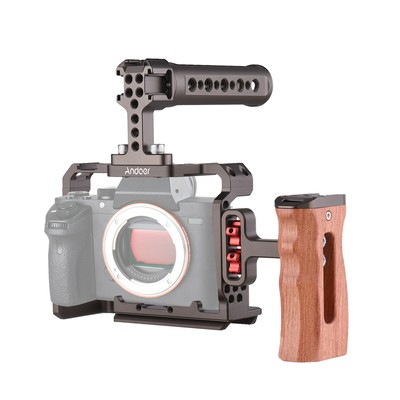 Aluminum Alloy Camera Cage Kit with Top Handle Grip Wooden Side Handle R0J9