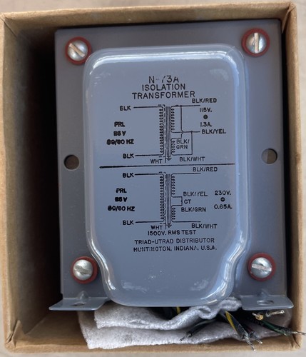 Triad Utrad N-73A Isolation Transformer PRI. 115V 50/60 CPS SEC 115V 1.3 A 150VA