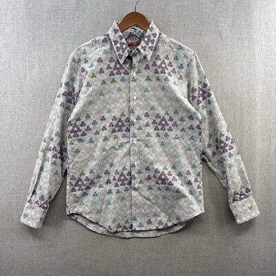 Robert Graham Shirt Small Gray Psychedelic Hypnotic 3D Long Sleeve Flip Cuff