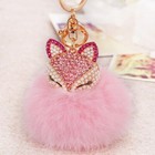 Fox Head Rabbit Fur Ball Key Ring Keychain Women's Crystal Fashion Car ...
