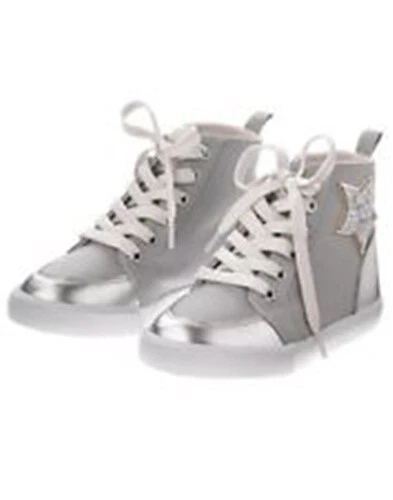 NWT Gymboree Toddler Girl Size 10 Gray Silver High Top Sneakers Lace-up NEW — 第 2/2 张图片